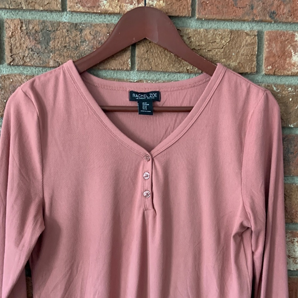 Rachel Zoe Dusty Pink Ribbed Long Sleeve Top and Pants Matching Set - Picture 3 of 8